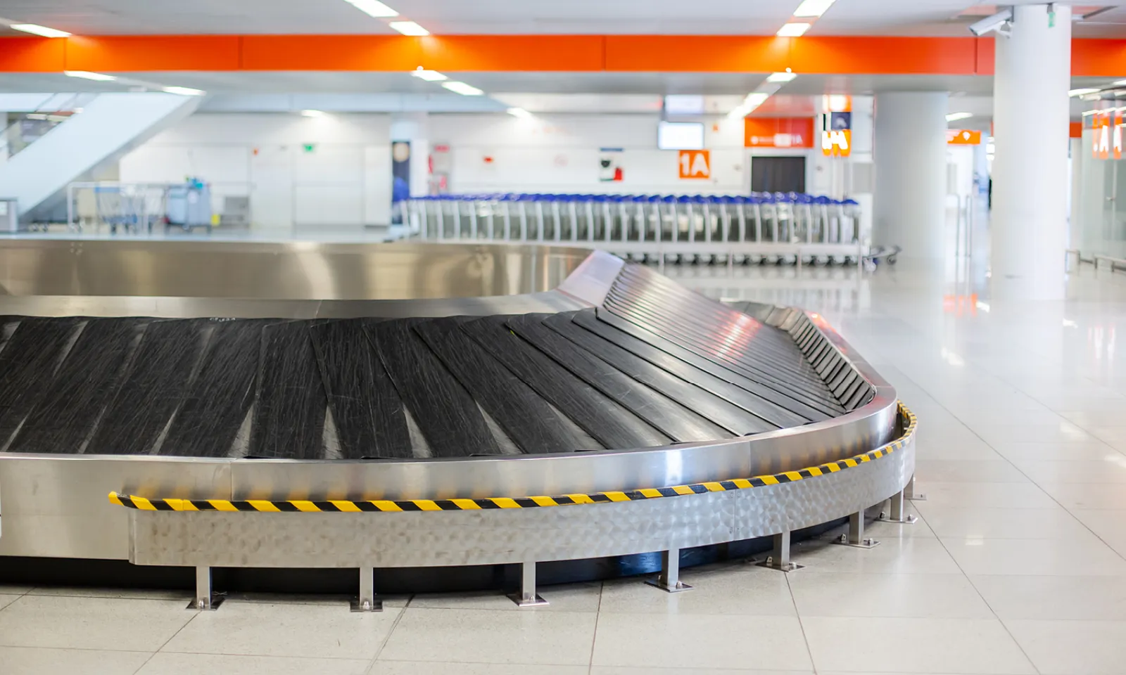 Baggage reclaim carousel, stainless slat deck on continuous duty