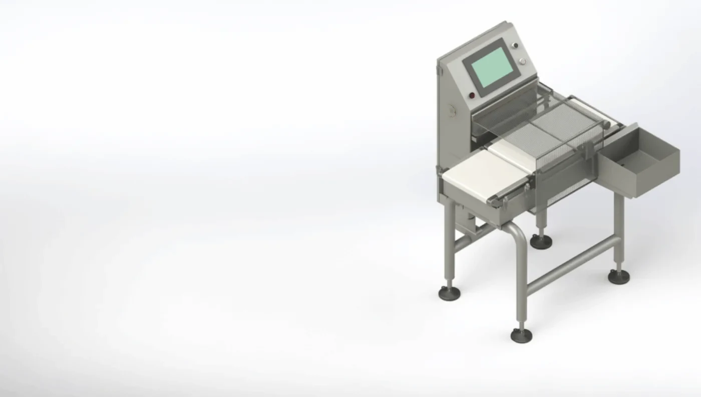 Check Weigher conveyor — manufacturer's render, representative of the inspection & process family