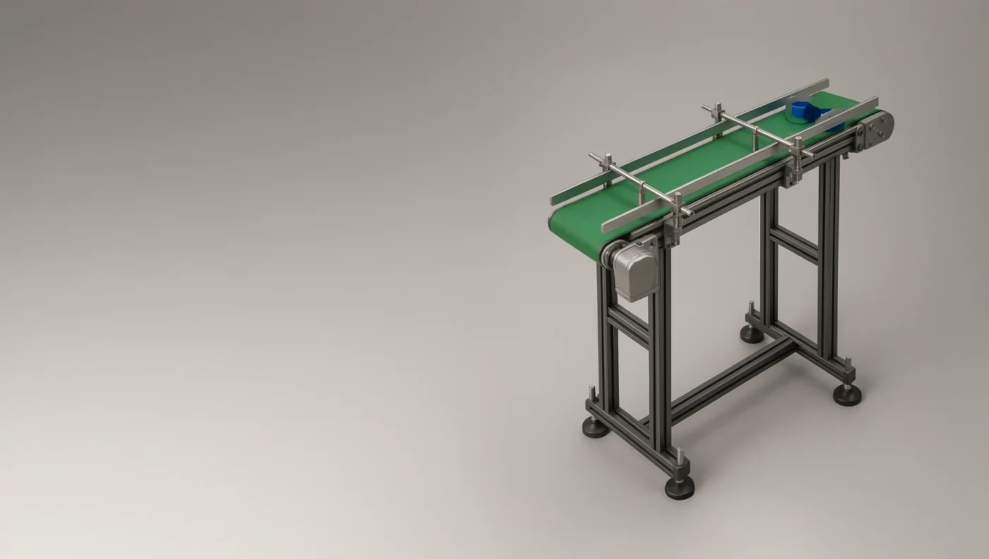 Flat Belt conveyor — manufacturer's render, representative of the flat belt family